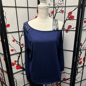 SHEIN Navy Blue Long Sleeve Top with Strap Detail